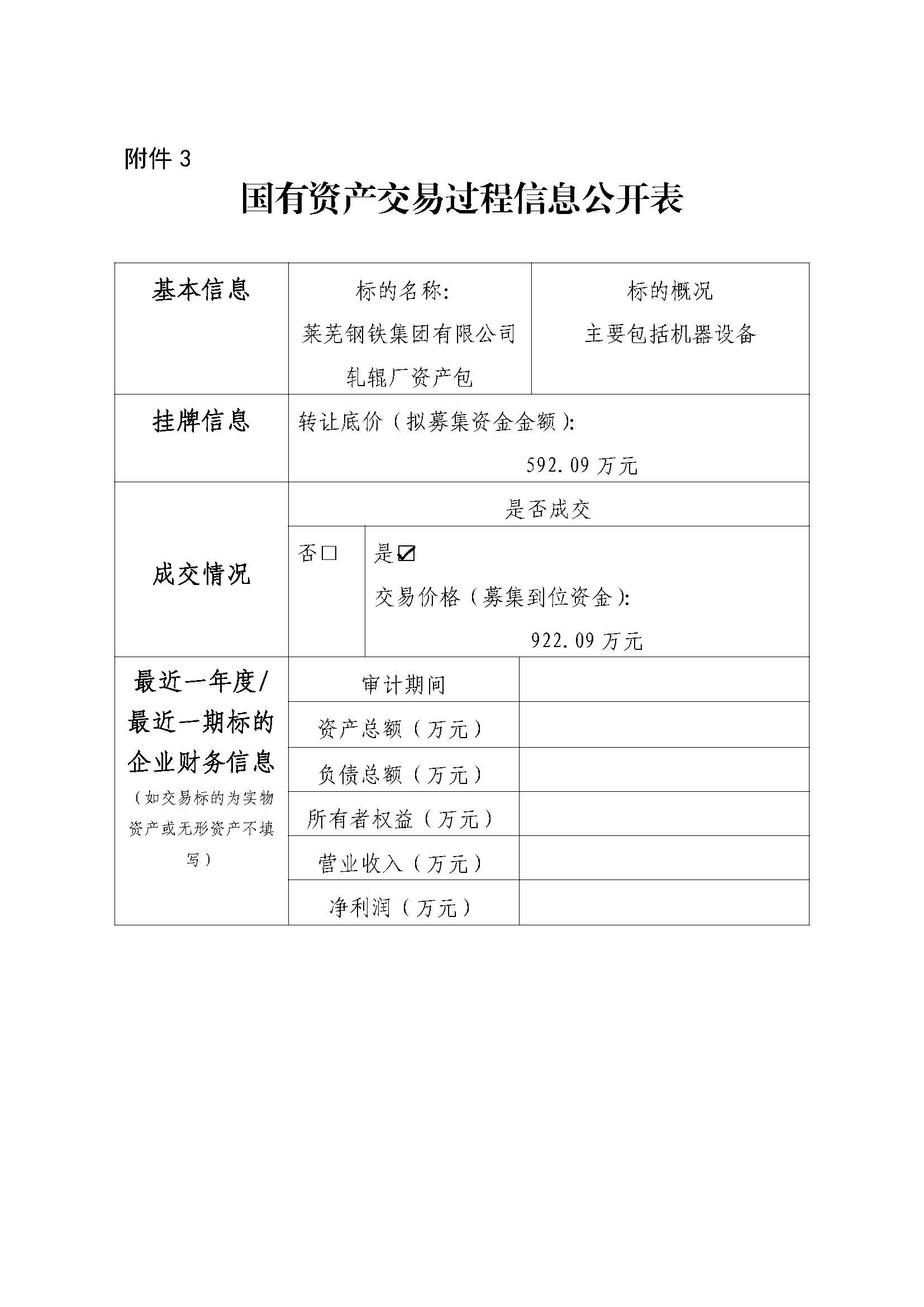 附件3 国有资产生意营业历程信息果真表（轧辊厂） - 副本 - 副本 - 副本 - 副本 - 副本 - 副本